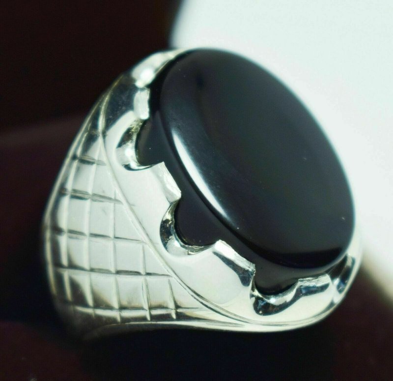 圣诞礼物 男士 黑色血红也门 Aqiq玛瑙戒指 手工戒指 男士 - 戒指 - 宝石 黑色