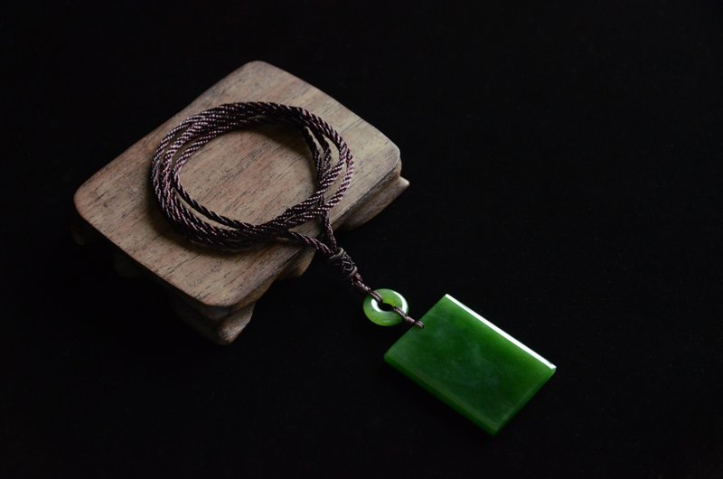 【平安无事】天然极品和田碧玉平安无事牌项链 - 项链 - 玉石 绿色