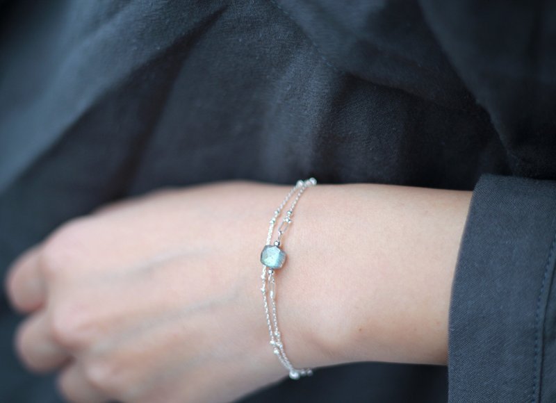 时光串联 沫光.  天然矿石纯银手链 斯里兰卡拉长石 双圈链 Y字链 - 手链/手环 - 宝石 银色