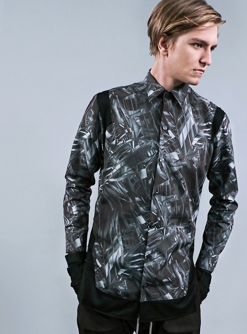 浑沌印花拼接衬衫 - 男装衬衫 - 聚酯纤维 多色