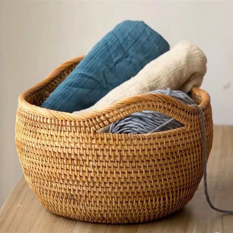 柳条筐越南编织篮带把手的多功能篮子  苹果形 - 置物架/篮子 - 其他材质 