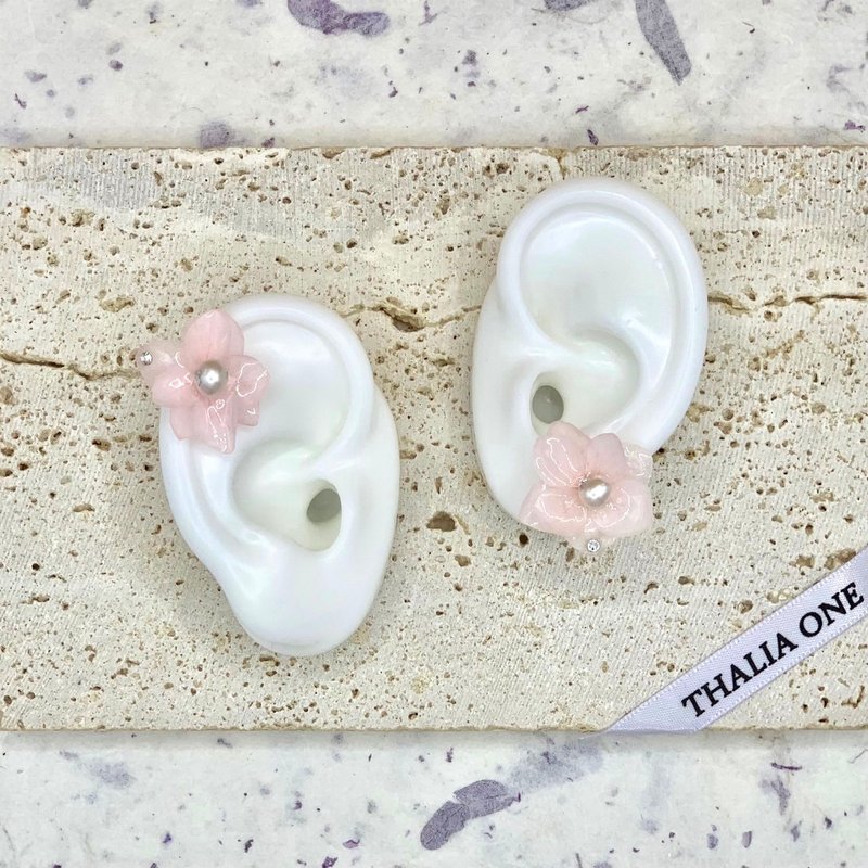 经典日常款 优雅启程系列 真花 天然珍珠 (耳针/耳夹/耳环) - 耳环/耳夹 - 植物．花 粉红色