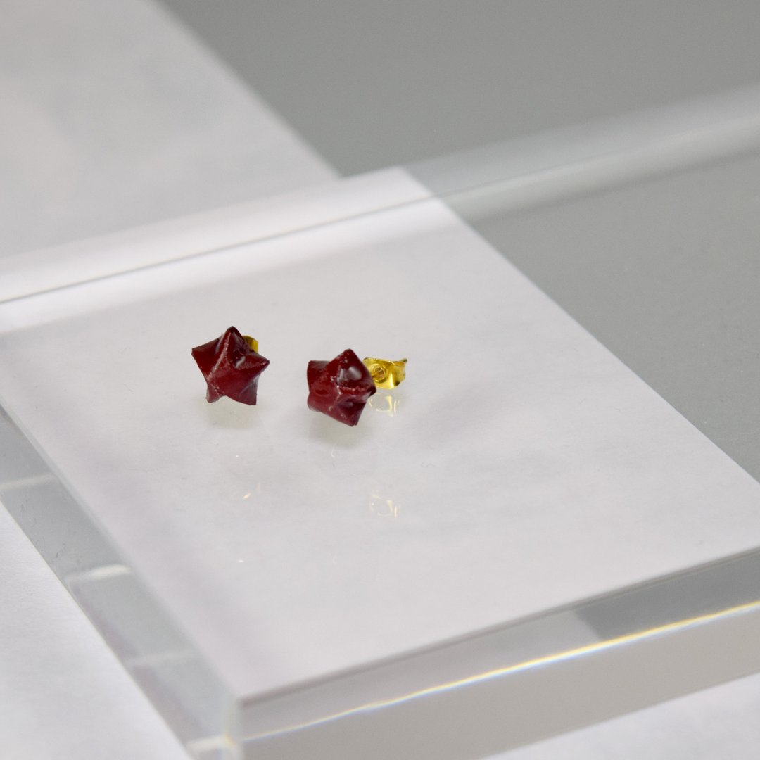 可爱小物红色幸运星星手工耳环 - 耳环/耳夹 - 纯银 红色
