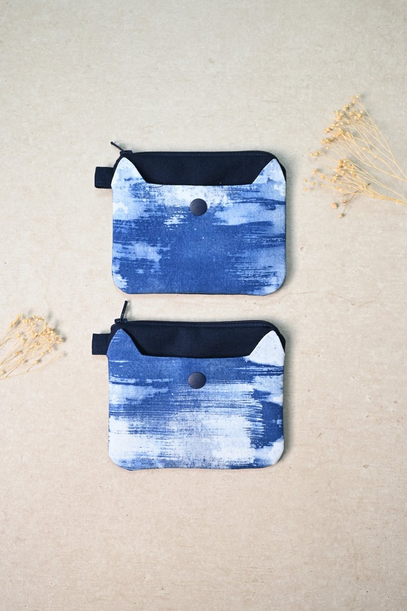 【记忆有限】蓝染拉链零钱包-猫 湖面 - 零钱包 - 棉．麻 蓝色