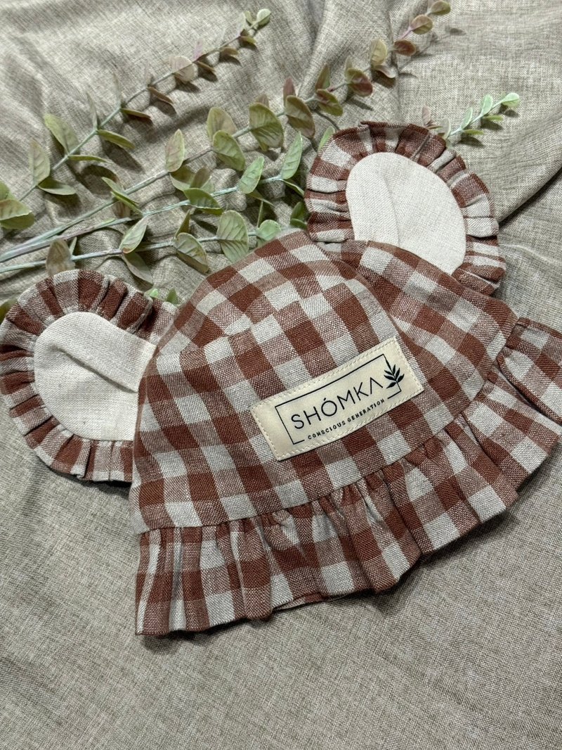 摩卡格纹无尾熊渔夫帽 - 童装上衣 - 亚麻 粉红色