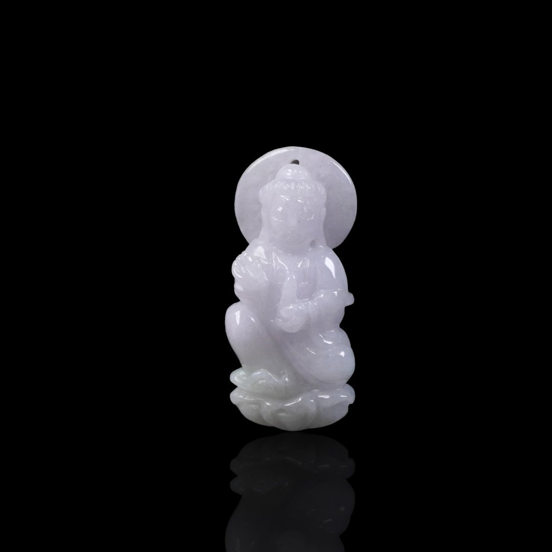 白翡翡翠观音菩萨项链 | 天然缅甸玉翡翠A货 | 送礼 - 项链 - 玉石 白色