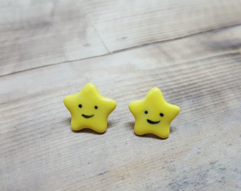 小星星 陶瓷耳环 - 耳环/耳夹 - 瓷 黄色