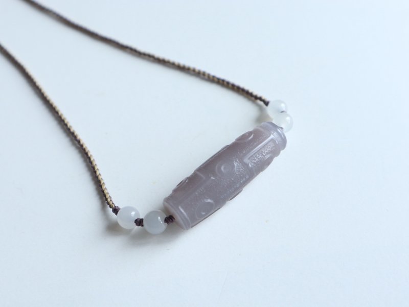 天然烟紫和田玉九眼天珠项链锁骨链冰底烟紫料玉质细腻辟邪保平安 - 项链 - 玉石 