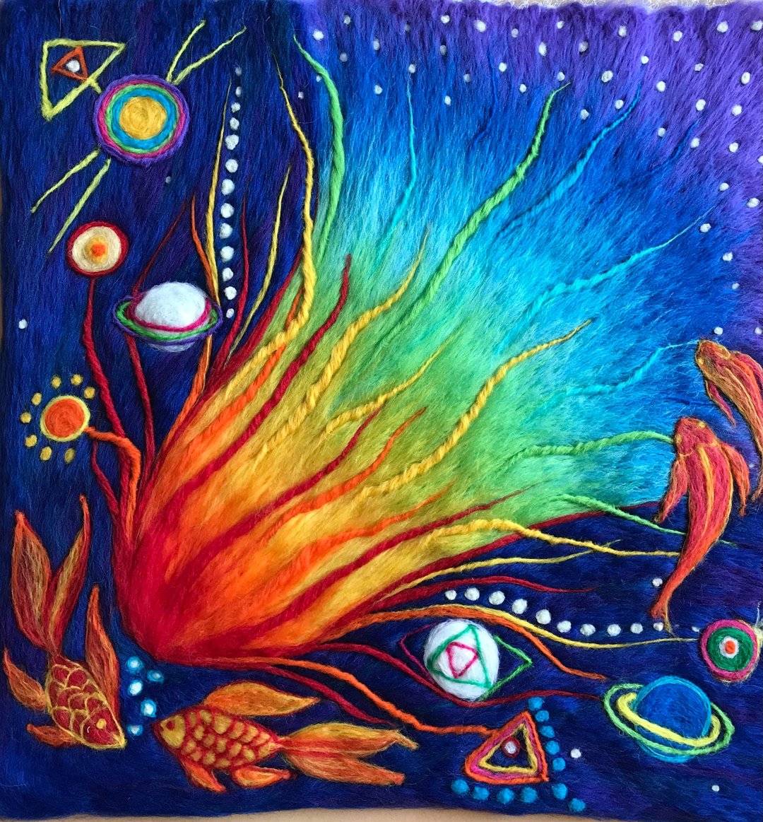 wish fulfillment flower  hand made felted wool art - wall art - 墙贴/壁贴 - 羊毛 多色