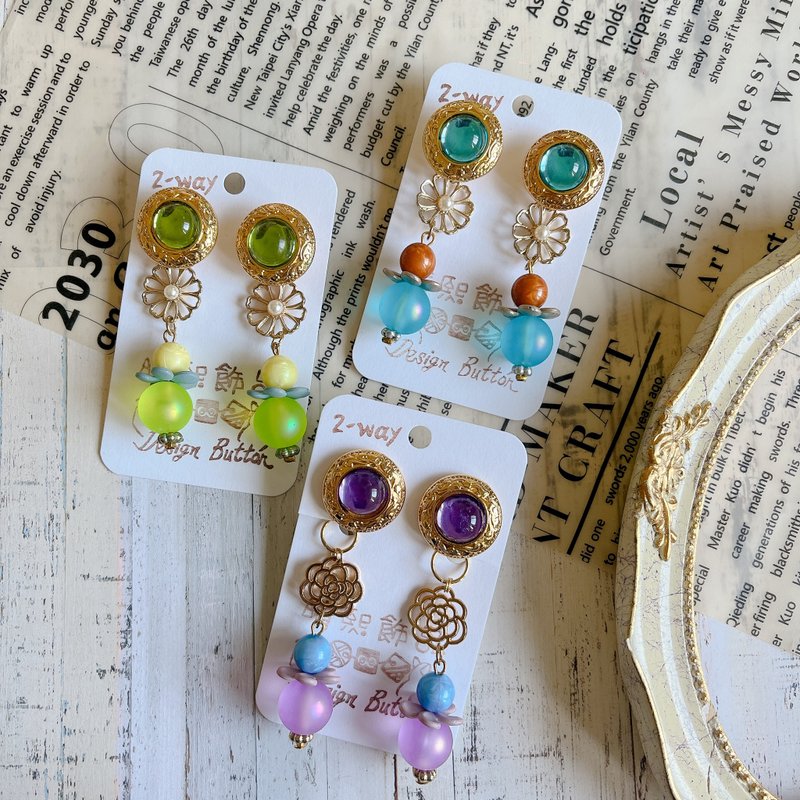 wow Handmade 复古花影/2way 拆戴设计耳夹/耳针 - 耳环/耳夹 - 其他材质 