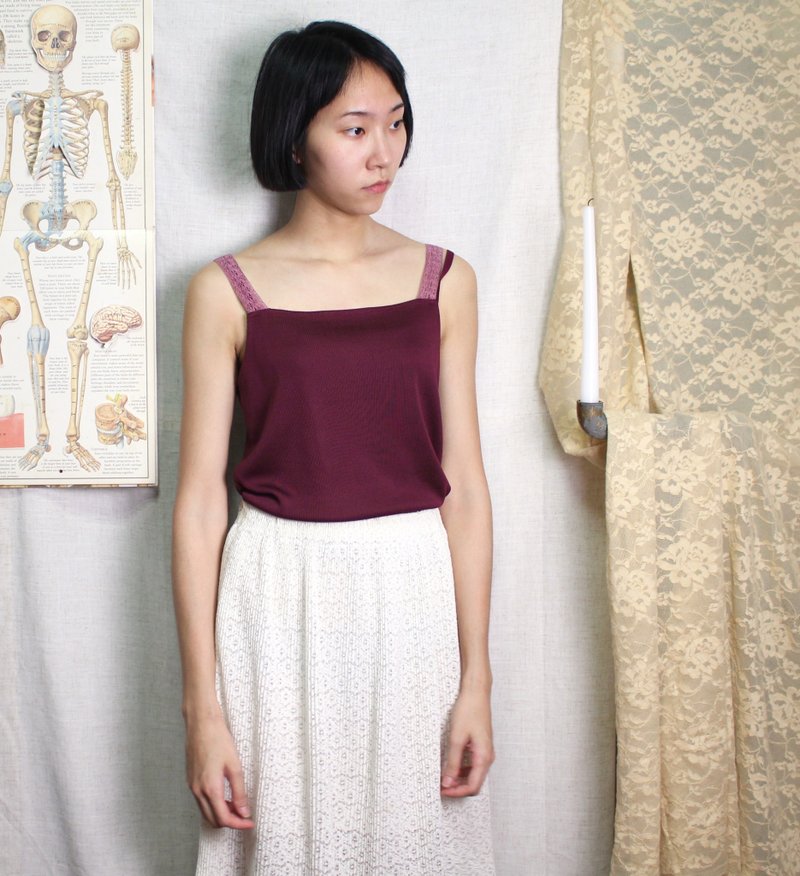 FOAK古着 酒红色钩织吊带背心 - 女装背心 - 聚酯纤维 紫色