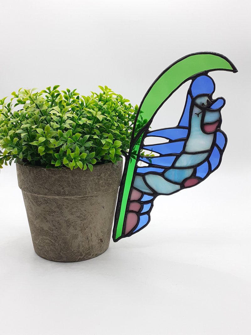 彩绘玻璃毛毛虫装饰品仙境花盆装饰阳光捕集器 - 植栽/盆栽 - 玻璃 蓝色