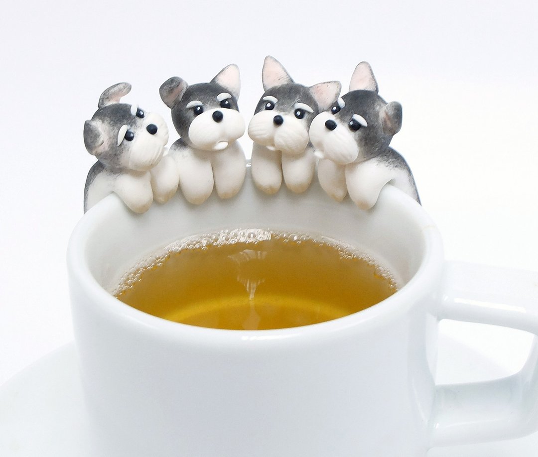 全手作 雪纳瑞犬杯缘子 史纳莎犬茶包架 挂杯 - 其他 - 粘土 灰色