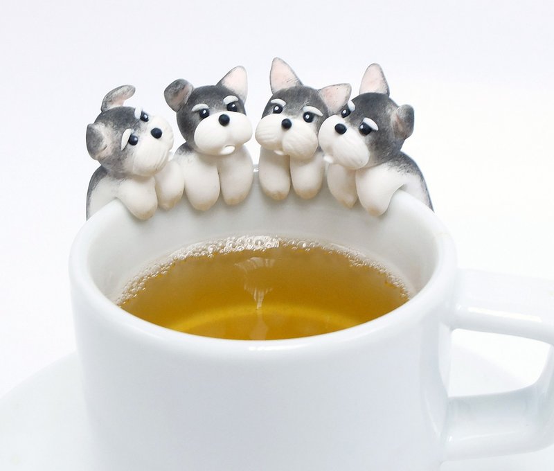 全手作 雪纳瑞犬杯缘子 史纳莎犬茶包架 挂杯 - 其他 - 粘土 灰色