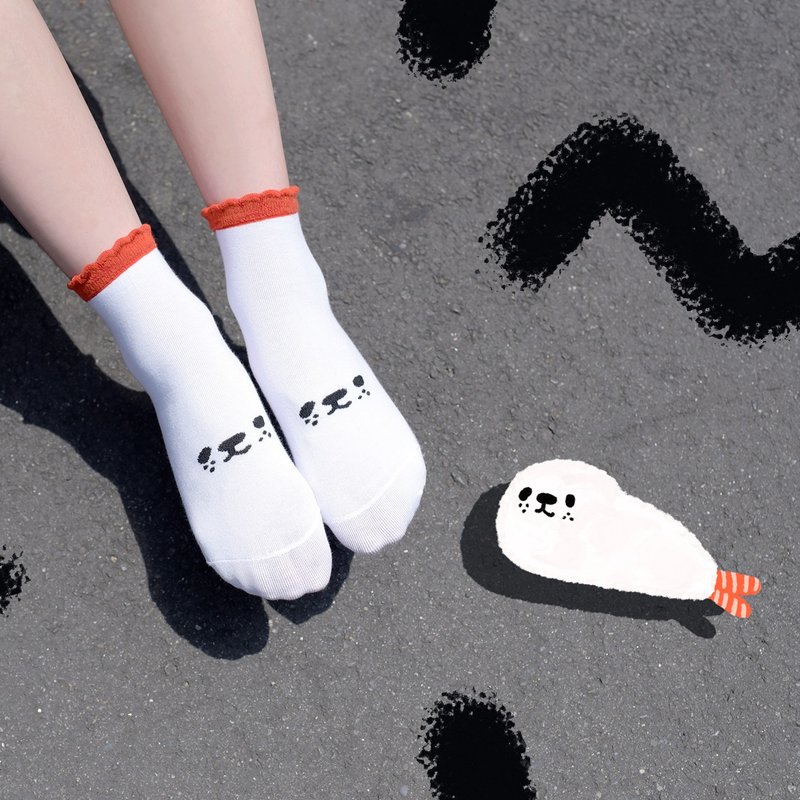 一整条炸虾海豹袜子－亲肤纯棉 - 袜子 - 其他材质 白色