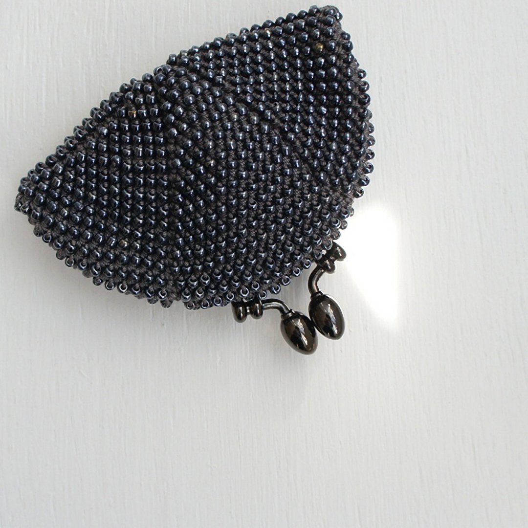 Ba-ba handmade Beads crochet coinpurse No.1353 - 化妆包/杂物包 - 其他材质 灰色