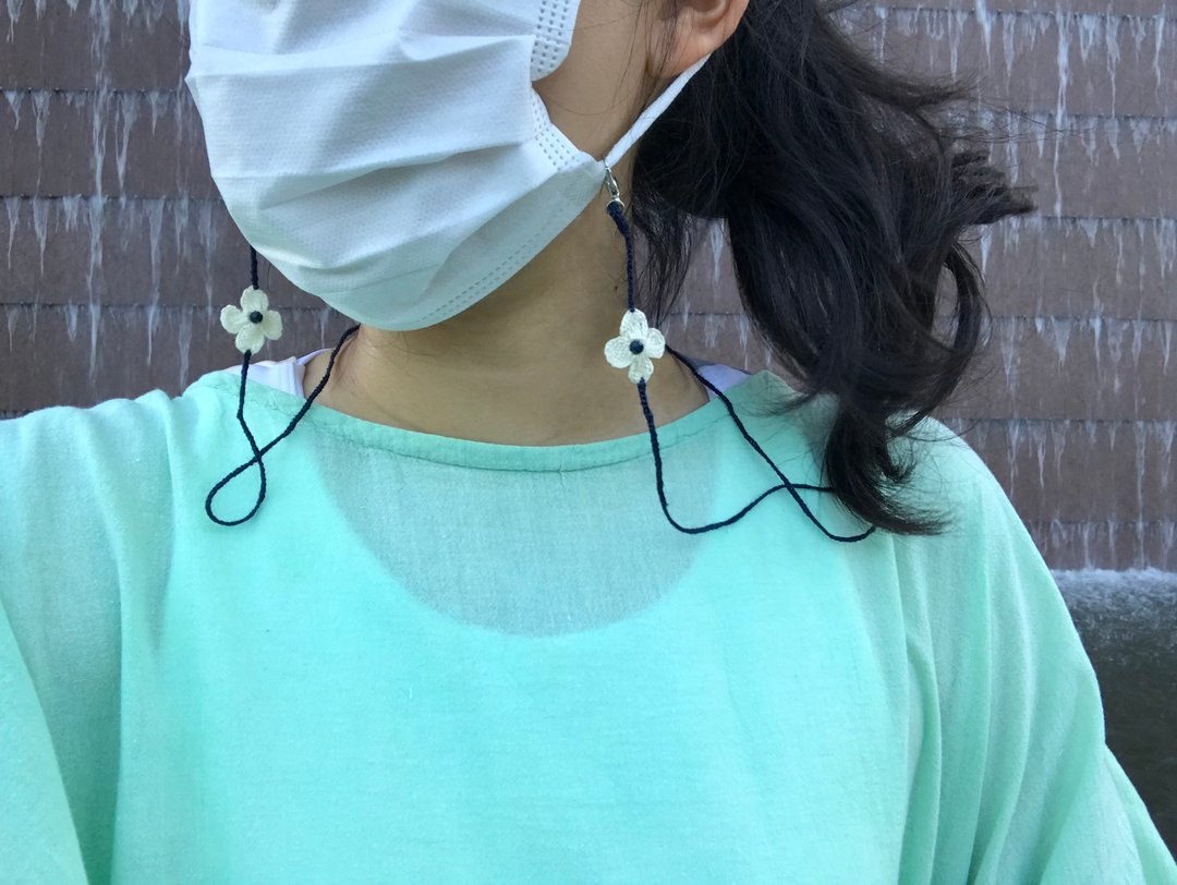 禮物 口罩鍊 minimal flower |Navy| - 口罩 - 贵金属 蓝色