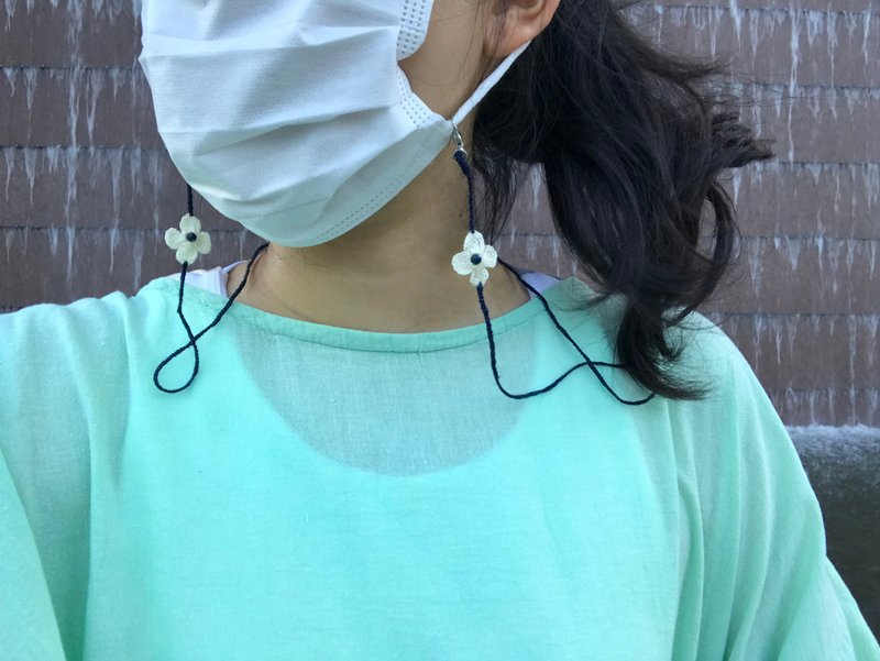 禮物 口罩鍊 minimal flower |Navy| - 口罩 - 贵金属 蓝色