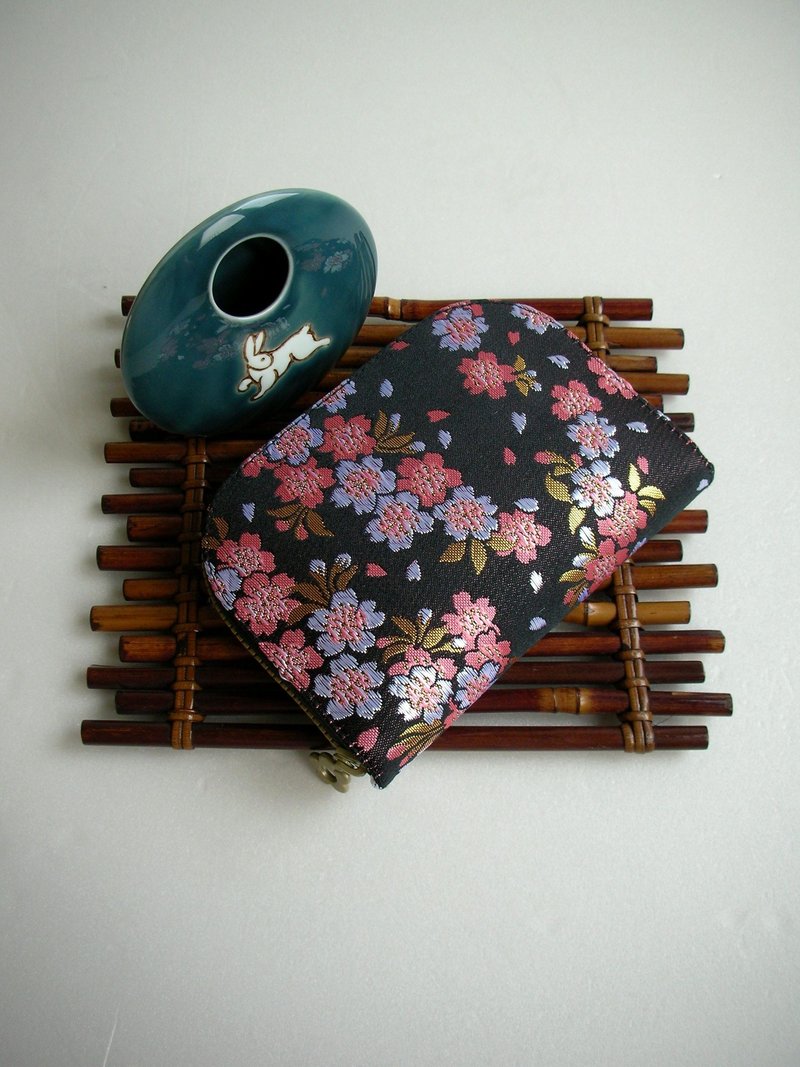 京西阵金襴锦织【雅樱】-短夹/皮夹/零钱包/礼物 - 皮夹/钱包 - 丝．绢 黑色