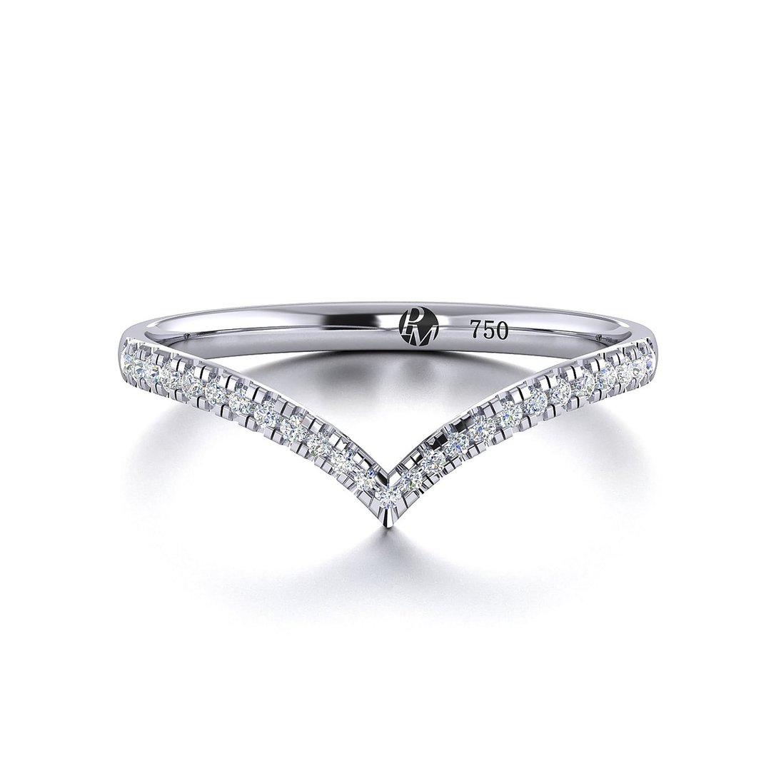 【PurpleMay Jewellery】纯18K白金V型线戒戒指 婚戒 订制 R002 - 戒指 - 钻石 银色