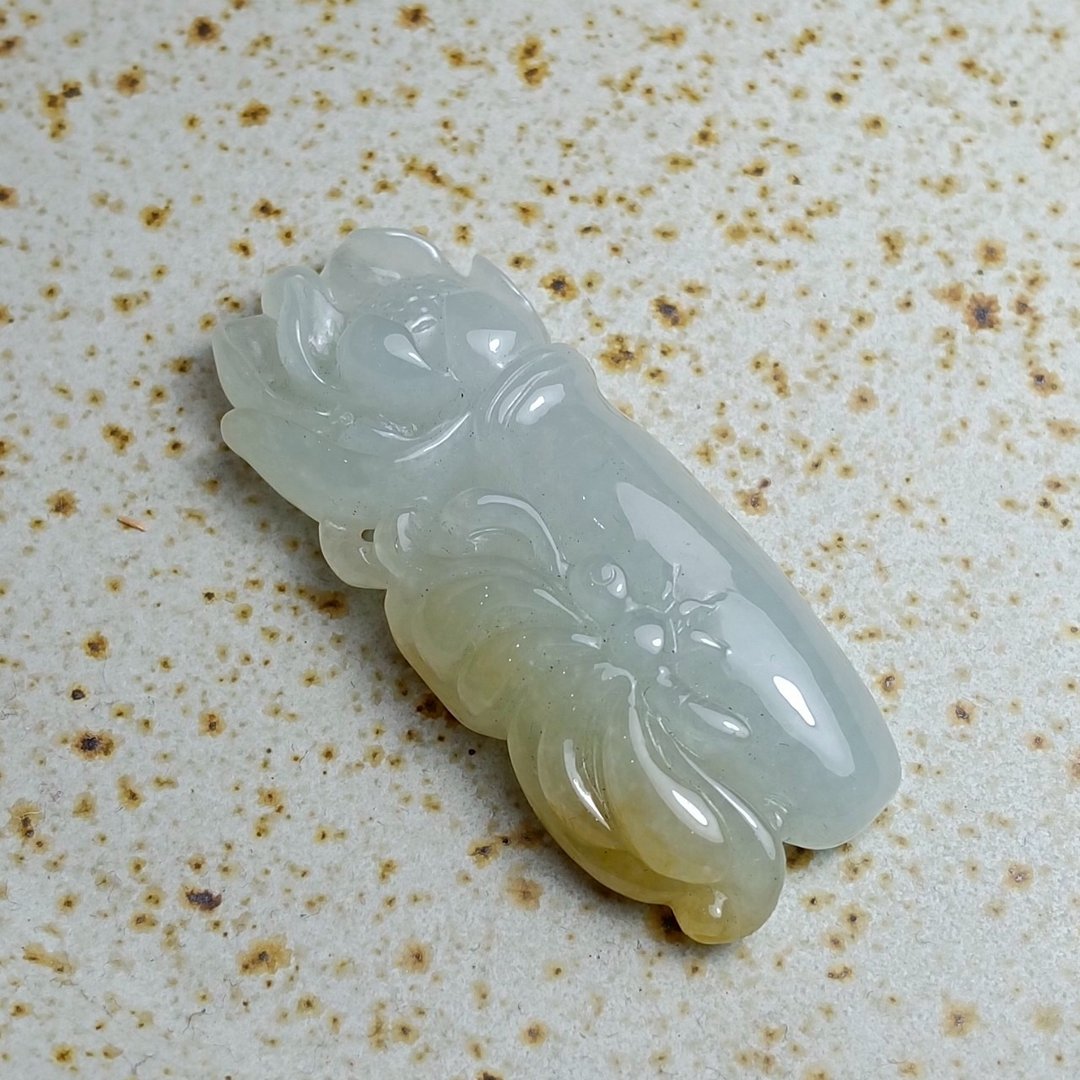 J0221天然翡翠A货 . 冰糯黄翡蝶恋花.爱情顺利.挂饰. - 摆饰 - 玉石 