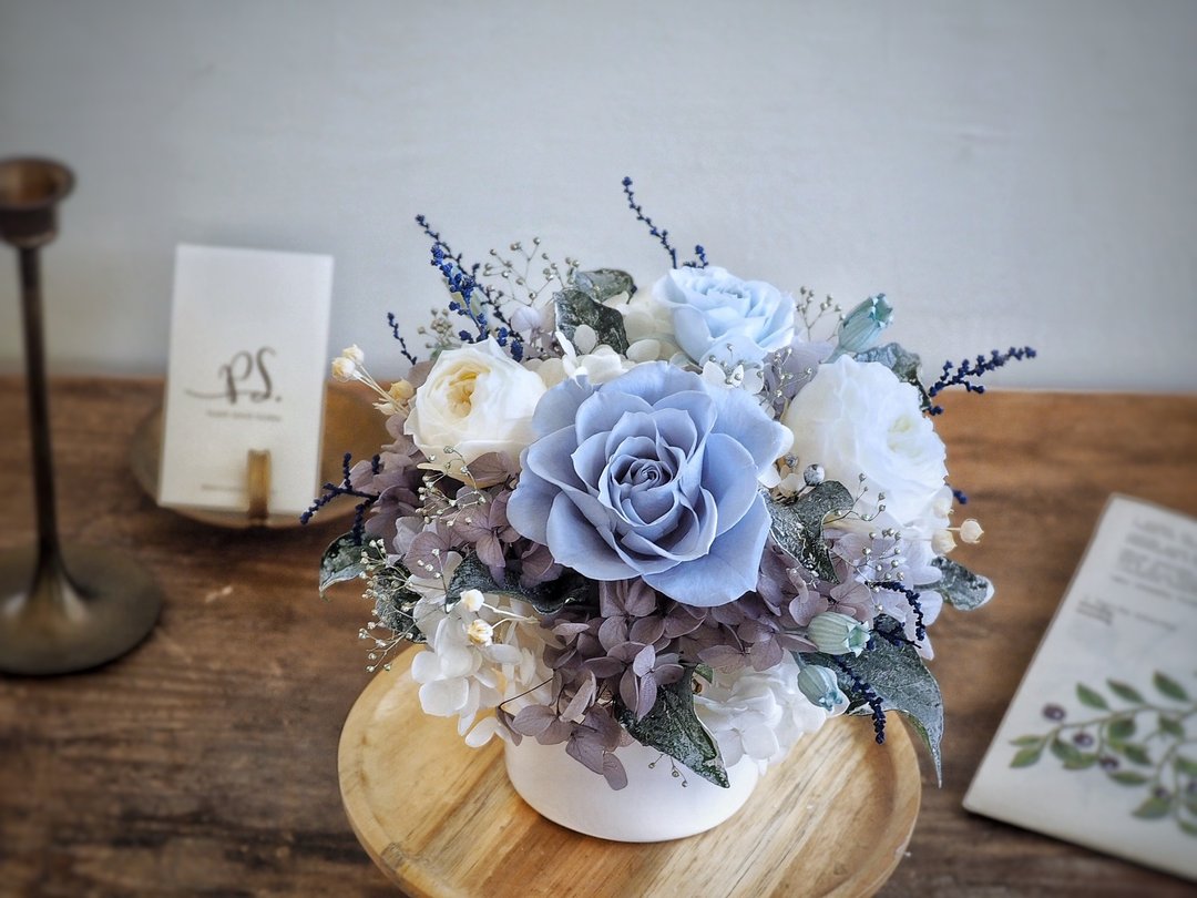 母亲节定制花礼花束经典花礼【雾蓝色的天空】永生花不凋花桌花母 - 植栽/盆栽 - 植物．花 蓝色