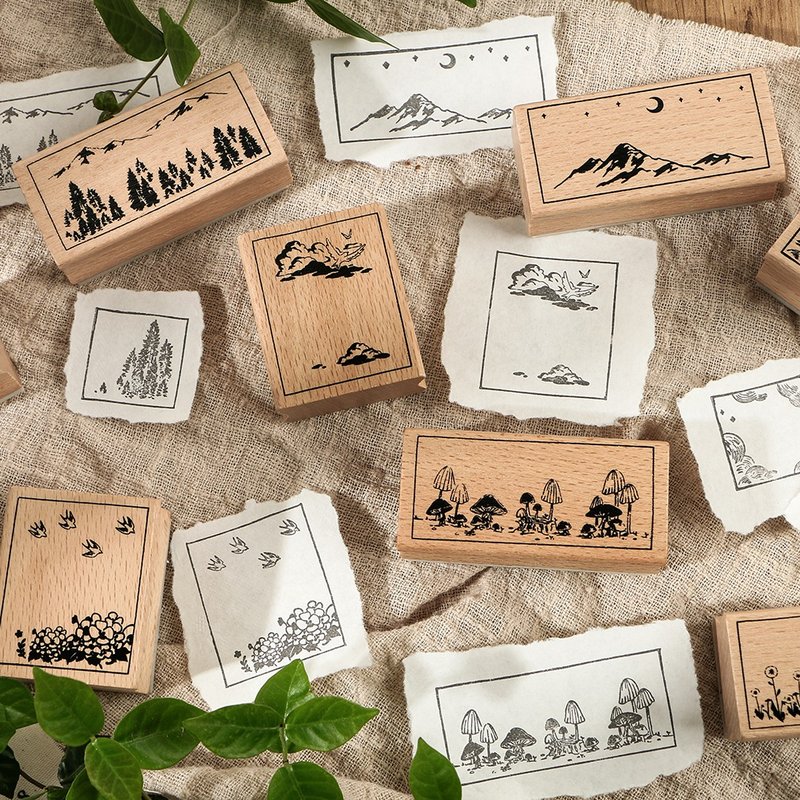 InfeelMe暖空复古创意木质印章盐系【山海余白】组合印章手帐装饰 - 印章/印台 - 木头 