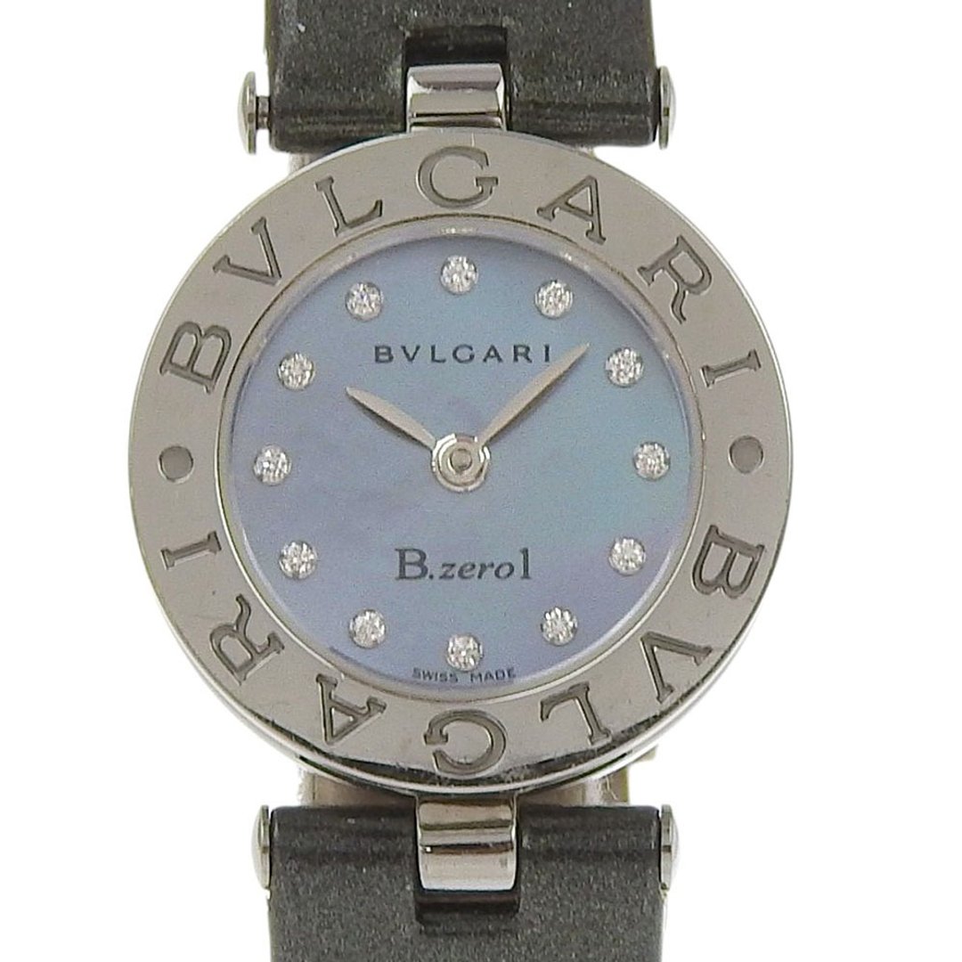 【日本直送】 BVLGARI Bzero1 腕表 B.zero1 12颗钻石 BZ22S 不锈钢x皮革 石英 指针式显示 蓝色贝壳纹表盘【二手】 - 女表 - 不锈钢 银色