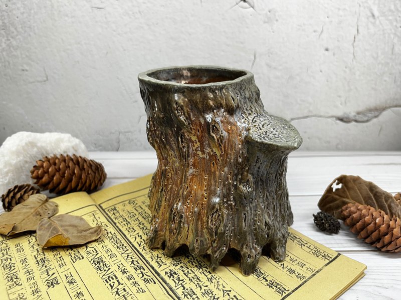 手作 手捏陶 柴烧花器 花瓶 笔筒 收纳筒 - 花瓶/陶器 - 陶 