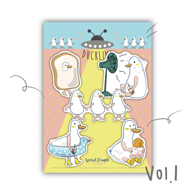 鸭子人磨砂防泼水贴纸套装 Vol.1  一套五张 - 贴纸 - 纸 多色