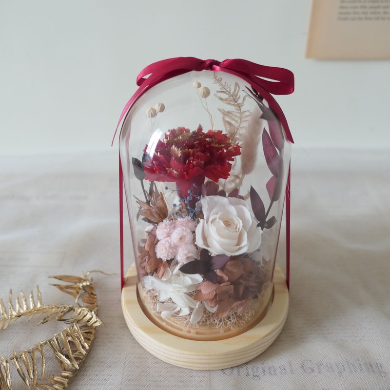 【永生康乃馨玻璃盅-古典镶金红】母亲节礼物/居家装饰 - 干燥花/捧花 - 植物．花 红色