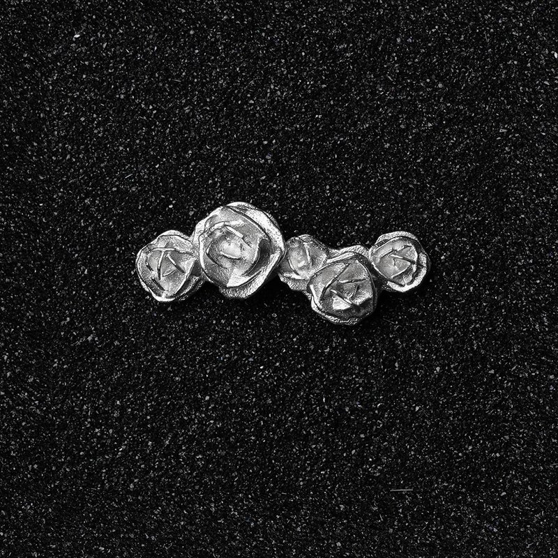 沙漠玫瑰花银镀金双指戒独特设计感夸张开口可调节戒指生日礼物 - 戒指 - 银 银色