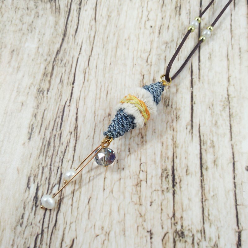 典雅牛仔布珠项链 - 项链 - 棉．麻 