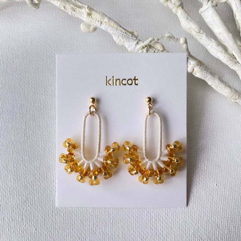 Coral earrings Clip-On[beige x topaz] - 耳环/耳夹 - 玻璃 金色