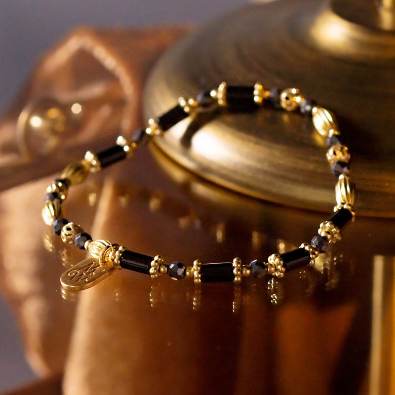 夜访罗浮宫 // C1297黑玛瑙黄铜手链 - 手链/手环 - 宝石 