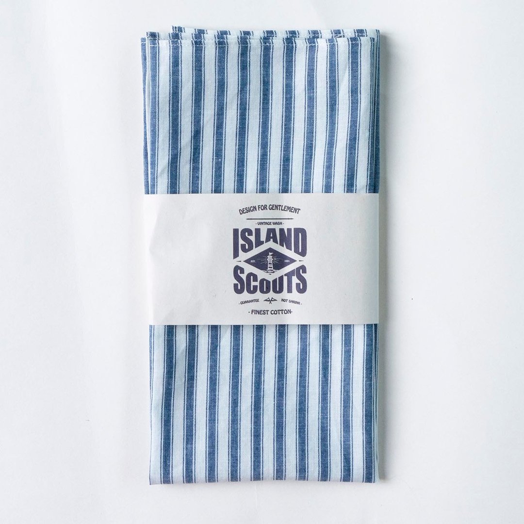 ISLAND SCOUTS 男Bandana复古条子方巾 日本进口老机织全棉面料 - 丝巾 - 棉 蓝色