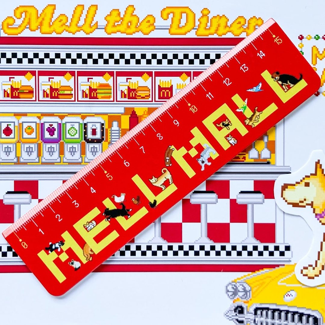 直尺 MELL MALL 全员集合 MELL MALL Logo 米克斯犬 柯基 鹦鹉  ચબો (鸡) 猫 狗 直尺 像素风 - 其他 - 塑料 红色