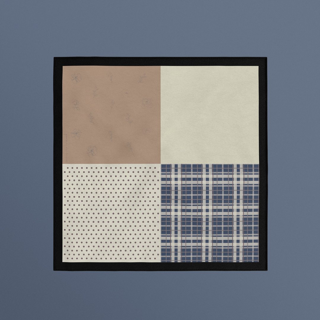 Dots and Tartan 仿丝丝巾 方巾 | 70x70cm - 丝巾 - 聚酯纤维 卡其色