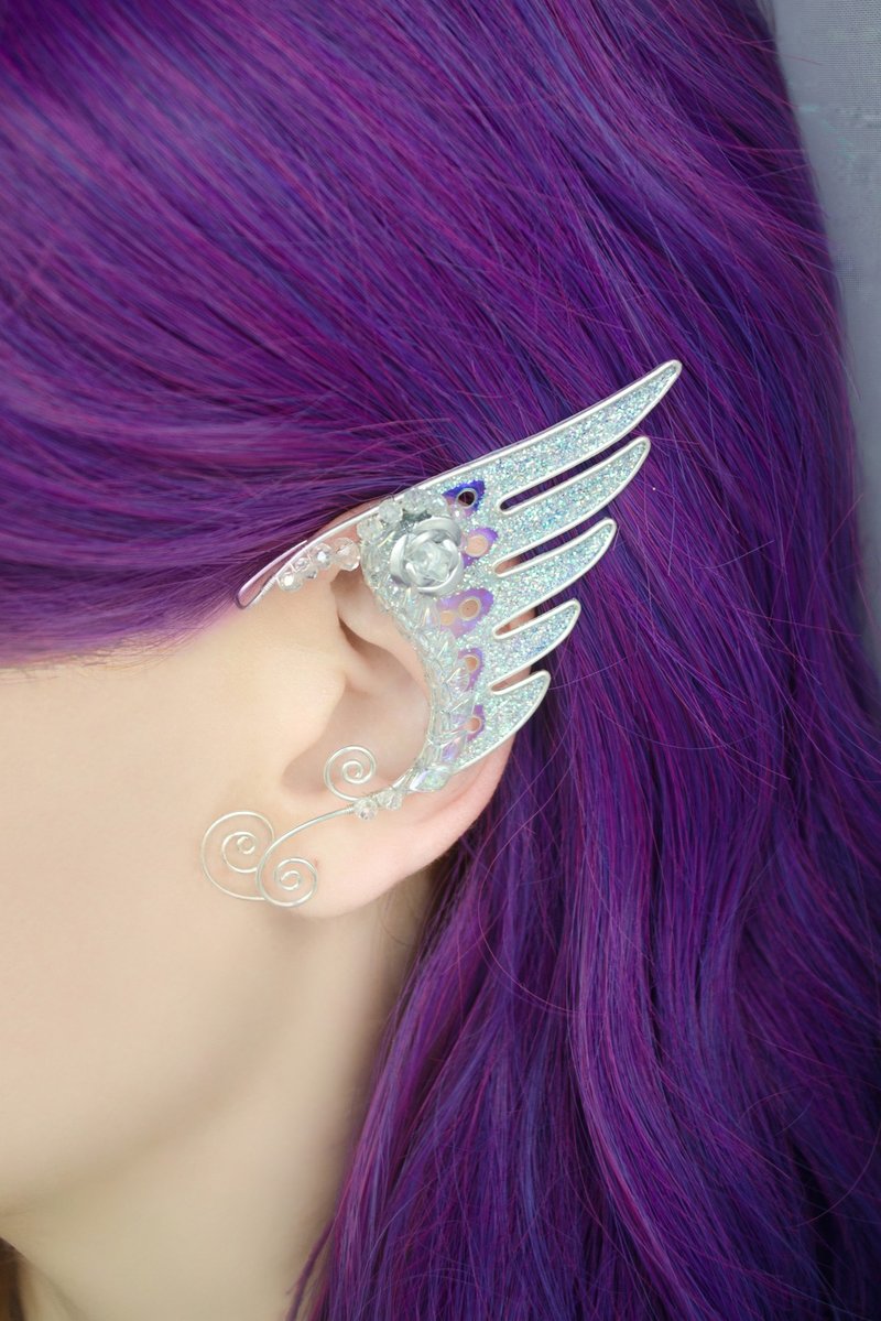 仙女耳夹耳环无穿孔 - 耳环/耳夹 - 铜/黄铜 白色