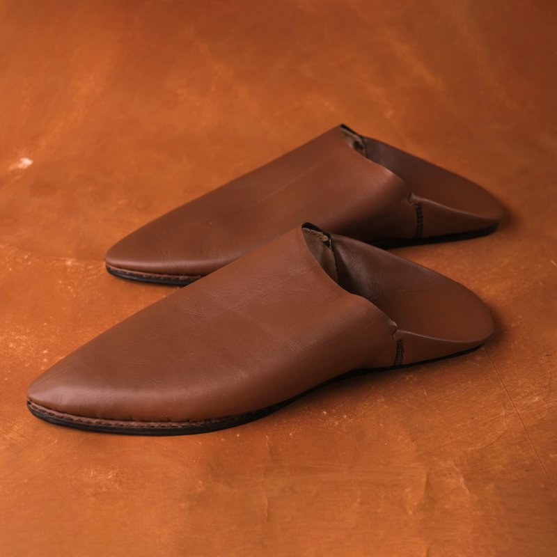 【Babouche 手工鞋】摩卡棕 －尖 / 摩洛哥 - 室内拖鞋 - 真皮 咖啡色