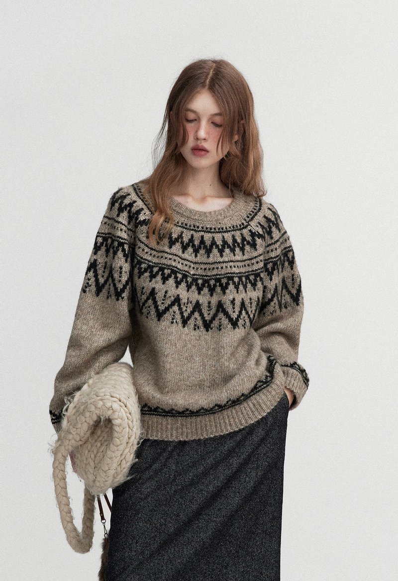 冰岛下雪 / 费尔岛提花圆领毛衣 / 羊驼毛 - 女装针织衫/毛衣 - 其他材质 多色