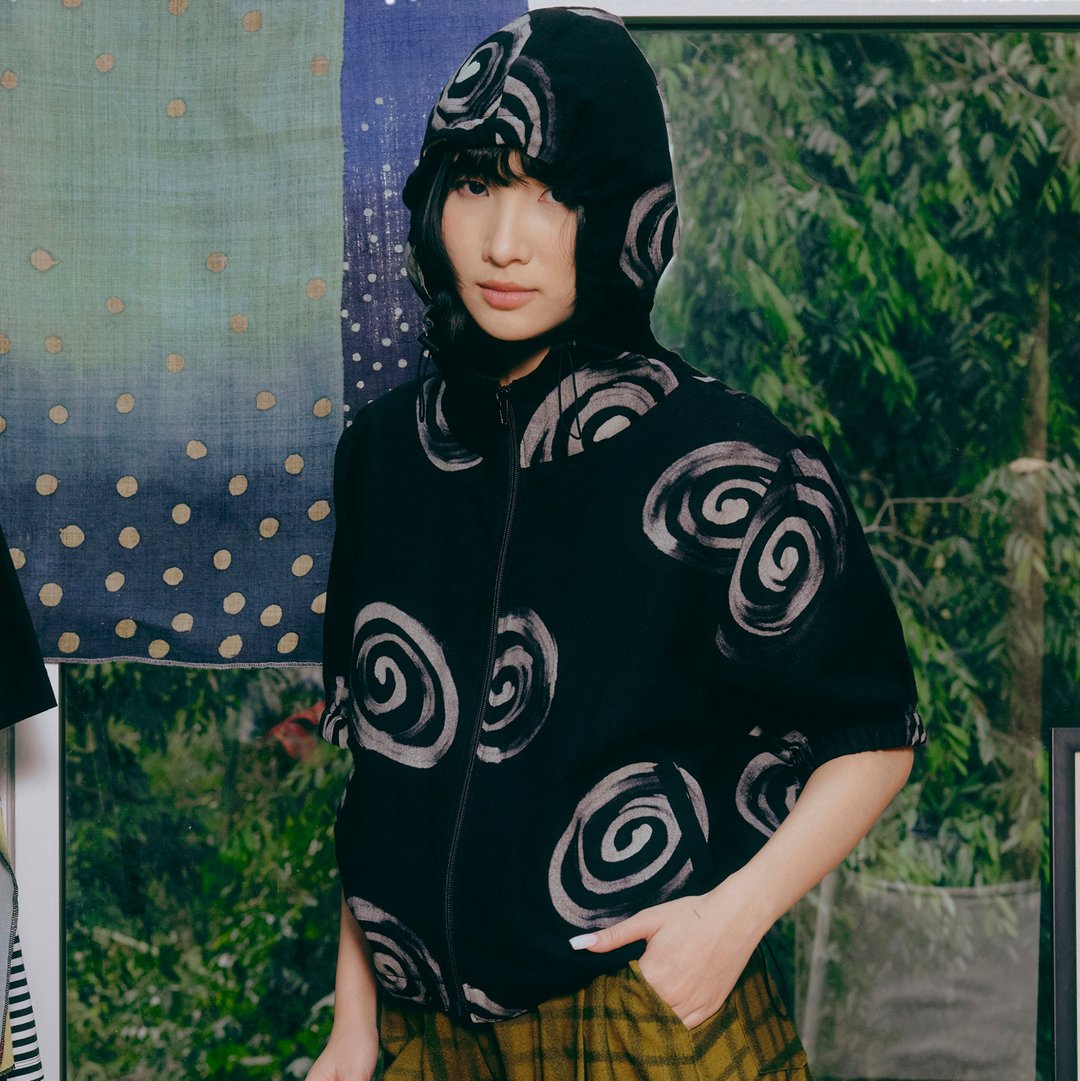 Ink Spiral Zip Hoodie - 中性连帽卫衣/T 恤 - 棉 黑色