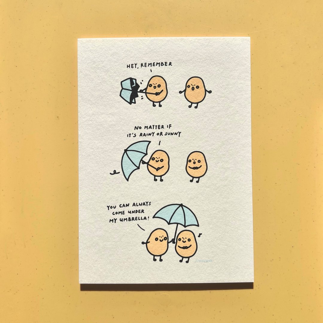 小薯明信片－ Come under my umbrella - 卡片/明信片 - 纸 黄色