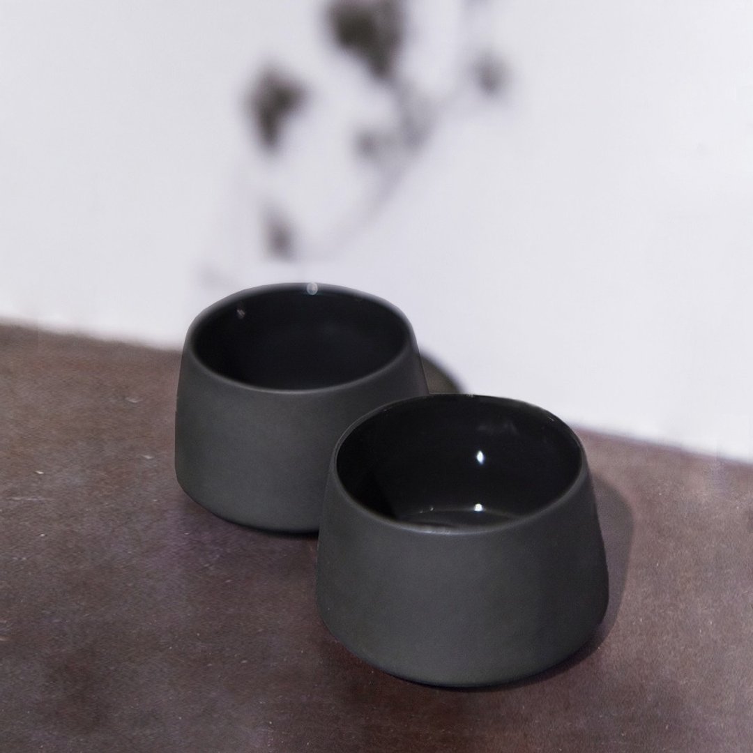 【3,co】水波提梁小杯(2件组) - 黑 - 茶具/茶杯 - 瓷 黑色