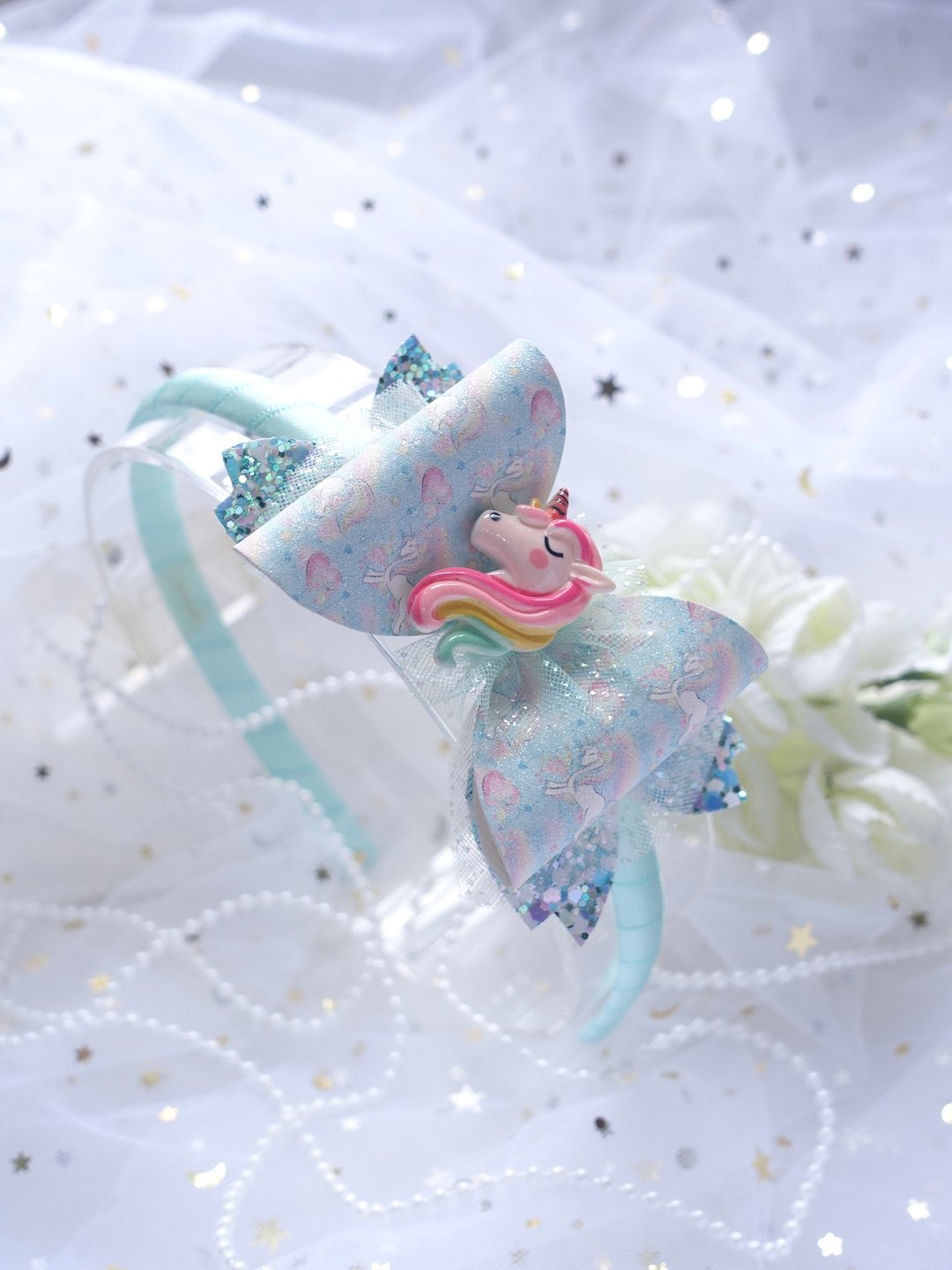 薄荷绿色独角兽发箍 儿童头箍 发箍 发饰 Glitter Hair Bow - 发带/发箍 - 其他材质 