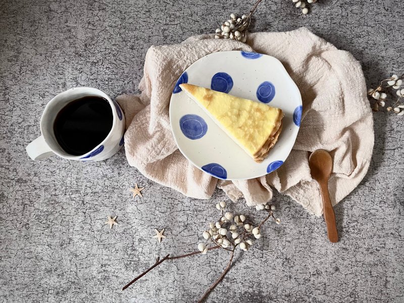 蓝色圆点高脚点心盘 - 盘子/餐盘/盘架 - 瓷 白色