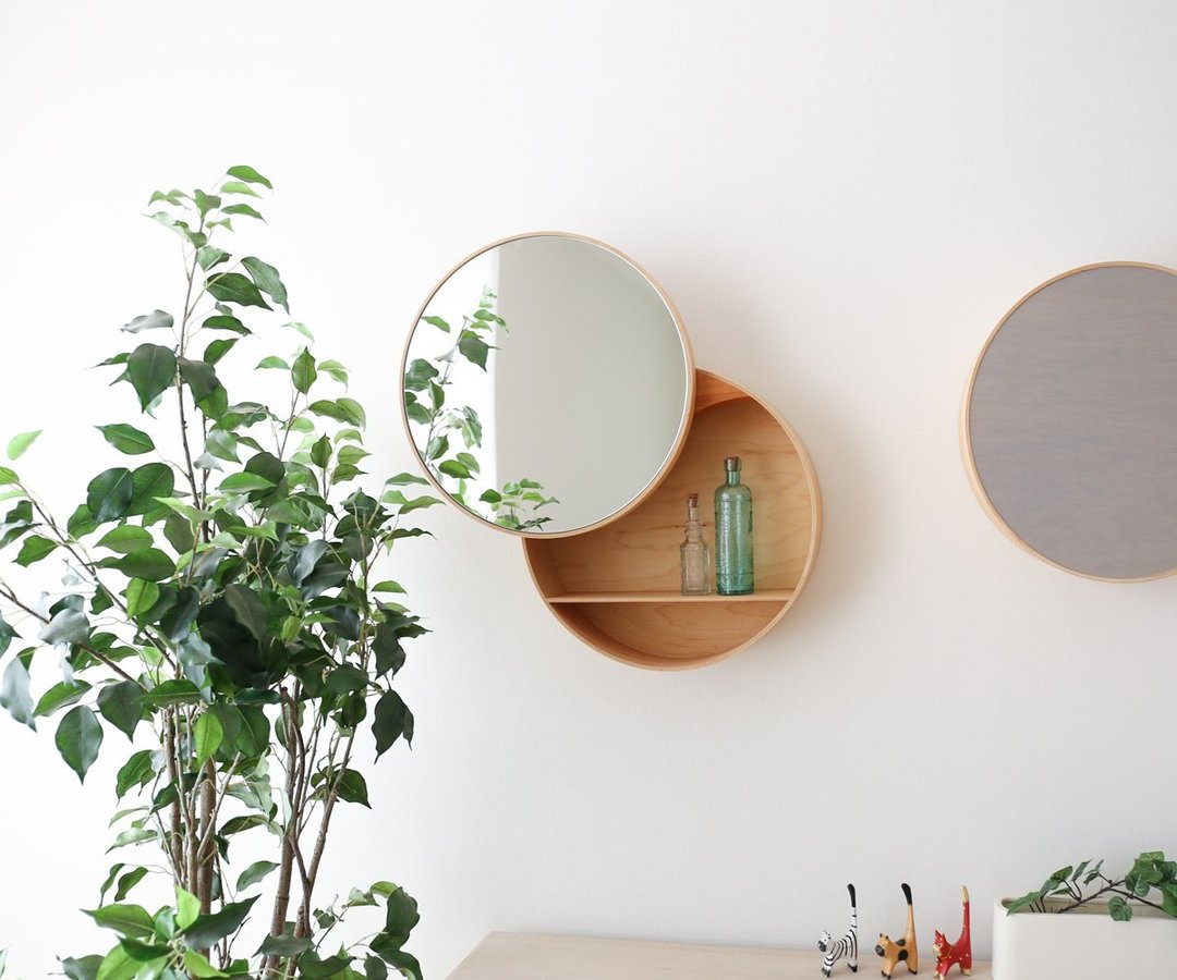 旭川家具 大雪木工 MOON mirror - 收纳用品 - 木头 
