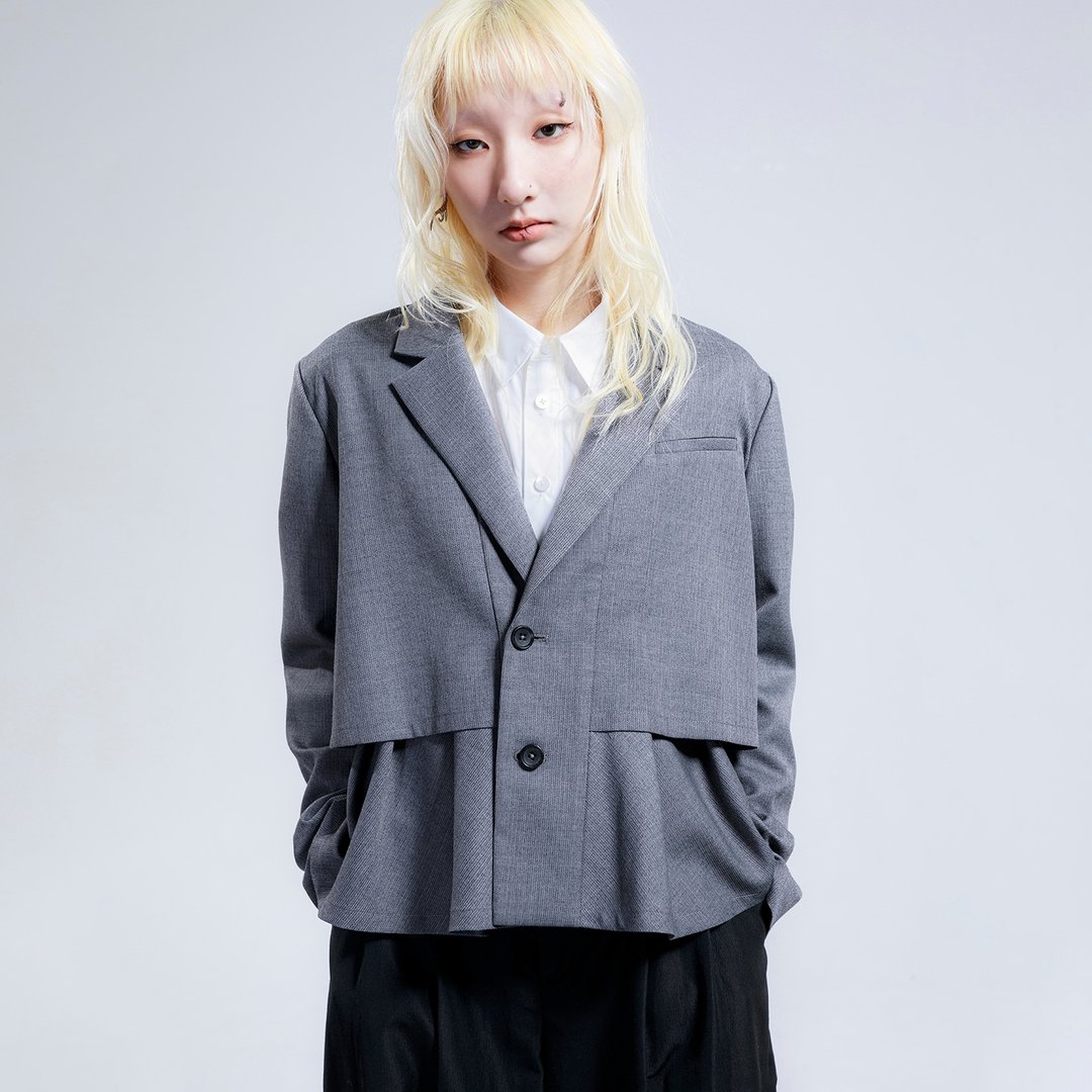 波浪毛料西装外套 - 女装西装外套/风衣 - 羊毛 灰色