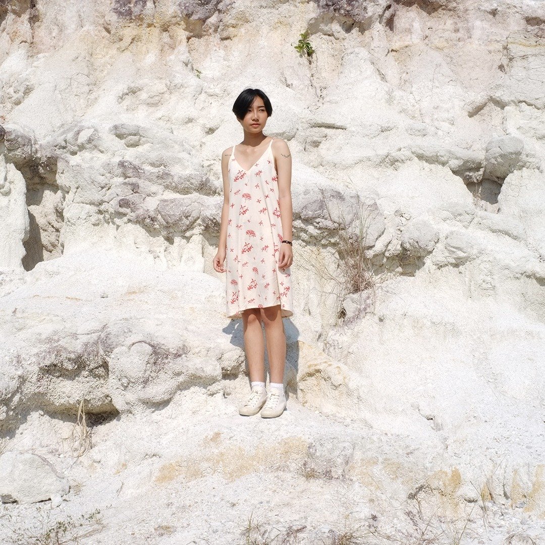 linnil: West indian jasmine midi dress - 洋装/连衣裙 - 棉 红色