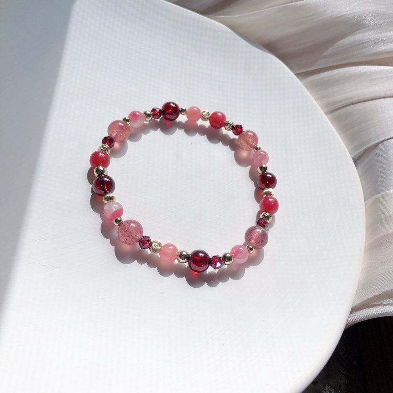 草莓晶、石榴石、蔷薇辉、红纹石 天然石手链 - 手链/手环 - 半宝石 